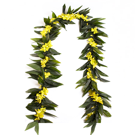 Maile Ti Leaf Lei Wrapped with Green Orchid | Hawaiian Leis | Shaka Lei